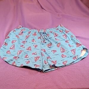 0706. Dreams & Co. ~  Blue with Red Sailboats ~  Pajama Shorts ~ 14/16 ~